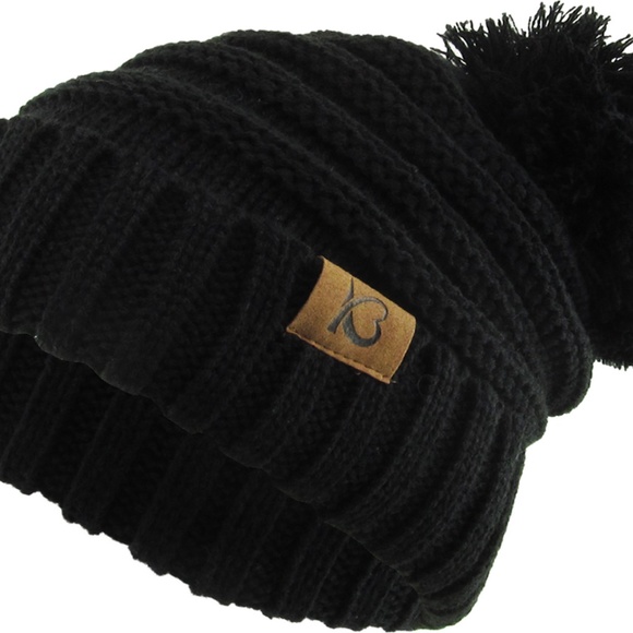 Chunk Pom Pom Cable Knit Ribbed Beanie - Picture 1 of 11